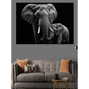 Siyah Beyaz Fil Profili Dekoratif Kanvas - Mdf Ahşap Tablo
