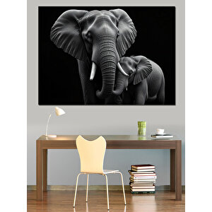 Siyah Beyaz Fil Profili Dekoratif Kanvas - Mdf Ahşap Tablo