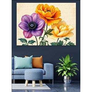 Renkli Anemon Çiçekleri Dekoratif Kanvas - Mdf Ahşap Tablo 35x50 cm