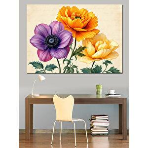 Renkli Anemon Çiçekleri Dekoratif Kanvas - Mdf Ahşap Tablo 35x50 cm