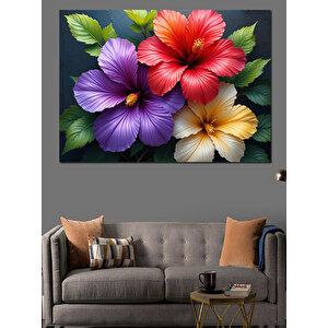 Parlak Mor Çiçek Kompozisyonu Dekoratif Kanvas - Mdf Ahşap Tablo 70x100 cm