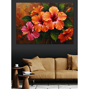 Turuncu Sarı Büyük Çiçekler Dekoratif Kanvas - Mdf Ahşap Tablo 50x70 cm