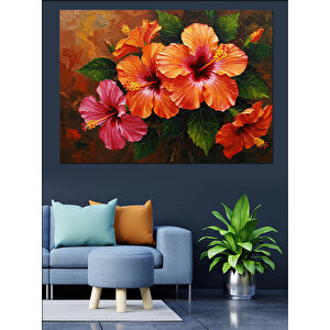 Turuncu Sarı Büyük Çiçekler Dekoratif Kanvas - Mdf Ahşap Tablo 50x70 cm