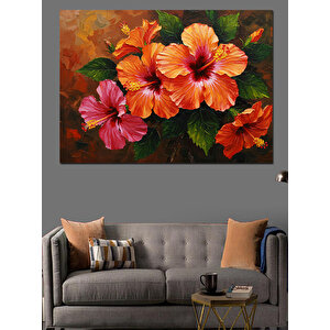 Turuncu Sarı Büyük Çiçekler Dekoratif Kanvas - Mdf Ahşap Tablo 50x70 cm
