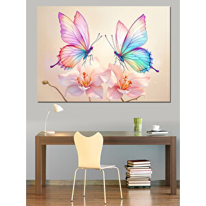 Pembe Kelebekler Dekoratif Kanvas - Mdf Ahşap Tablo 50x70 cm