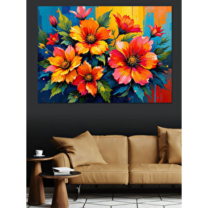 Canlı Renkli Çiçekler Dekoratif Kanvas - Mdf Ahşap Tablo 70x100 cm