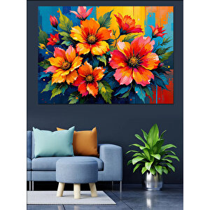 Canlı Renkli Çiçekler Dekoratif Kanvas - Mdf Ahşap Tablo 70x100 cm