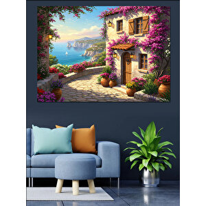 Çiçeklerle Süslenmiş Ev Dekoratif Kanvas - Mdf Ahşap Tablo 50x70 cm