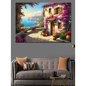 Çiçeklerle Süslenmiş Ev Dekoratif Kanvas - Mdf Ahşap Tablo