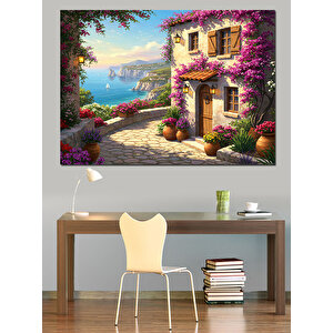 Çiçeklerle Süslenmiş Ev Dekoratif Kanvas - Mdf Ahşap Tablo