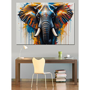 Renkli Fil Sanatı Dekoratif Kanvas - Mdf Ahşap Tablo 100x140 cm