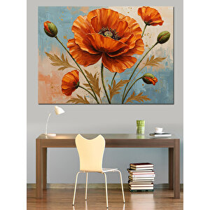 Turuncu Gelincik Çiçekleri Dekoratif Kanvas - Mdf Ahşap Tablo 100x140 cm