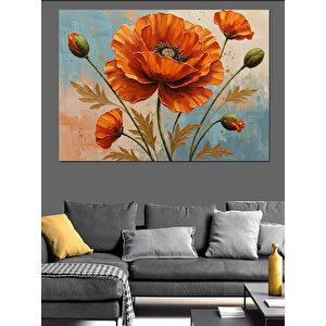 Turuncu Gelincik Çiçekleri Dekoratif Kanvas - Mdf Ahşap Tablo 100x140 cm