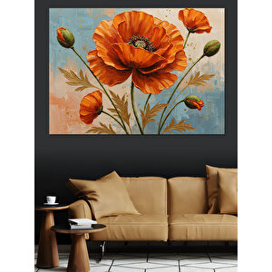 Turuncu Gelincik Çiçekleri Dekoratif Kanvas - Mdf Ahşap Tablo 100x140 cm