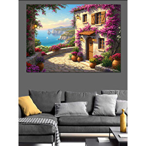 Çiçeklerle Süslenmiş Ev Dekoratif Kanvas - Mdf Ahşap Tablo 70x100 cm