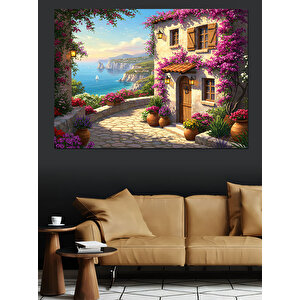 Çiçeklerle Süslenmiş Ev Dekoratif Kanvas - Mdf Ahşap Tablo 100x140 cm