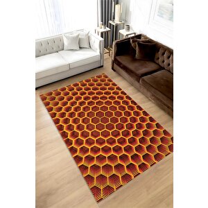 3d Petekler Dokuma Tabanlı Kırmızı Renkli Halı Hayvan Baskılı Renkli Mutfak Halısı 200x300 cm