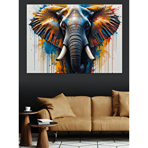 Renkli Fil Sanatı Dekoratif Kanvas - Mdf Ahşap Tablo 50x70 cm