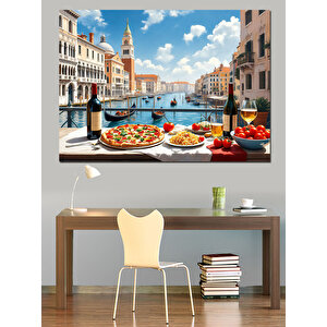 Venedik'te Pizza Keyfi Dekoratif Kanvas - Mdf Ahşap Tablo 70x100 cm