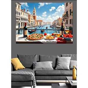 Venedik'te Pizza Keyfi Dekoratif Kanvas - Mdf Ahşap Tablo 70x100 cm