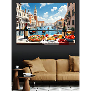 Venedik'te Pizza Keyfi Dekoratif Kanvas - Mdf Ahşap Tablo 70x100 cm
