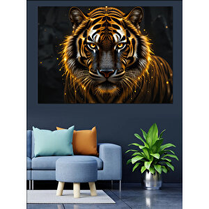 Kaplan Portresi Altın Bakış Dekoratif Kanvas - Mdf Ahşap Tablo 50x70 cm