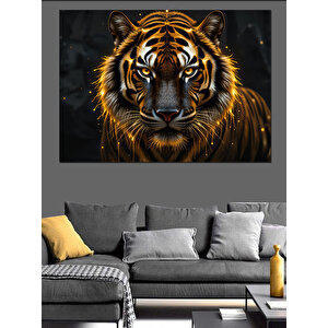 Kaplan Portresi Altın Bakış Dekoratif Kanvas - Mdf Ahşap Tablo