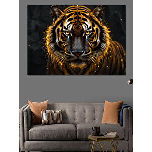 Kaplan Portresi Altın Bakış Dekoratif Kanvas - Mdf Ahşap Tablo 100x140 cm