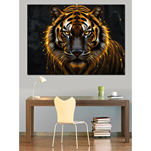 Kaplan Portresi Altın Bakış Dekoratif Kanvas - Mdf Ahşap Tablo 100x140 cm