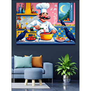 Mutlu Aşçı Mutfakta Yemek Dekoratif Kanvas - Mdf Ahşap Tablo 35x50 cm