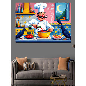 Mutlu Aşçı Mutfakta Yemek Dekoratif Kanvas - Mdf Ahşap Tablo 35x50 cm