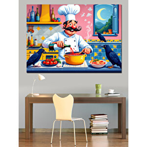 Mutlu Aşçı Mutfakta Yemek Dekoratif Kanvas - Mdf Ahşap Tablo 100x140 cm