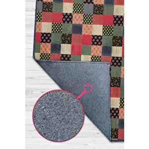 Çiçekli Patchwork Halı Geometrik Halı Renkli Kareli Oturma Odası Halısı Çiçekli Salon Halı 80x120 cm