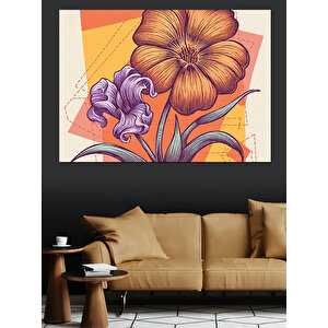 Çizgili Mor Çiçekler Dekoratif Kanvas - Mdf Ahşap Tablo 50x70 cm