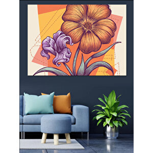 Çizgili Mor Çiçekler Dekoratif Kanvas - Mdf Ahşap Tablo 50x70 cm