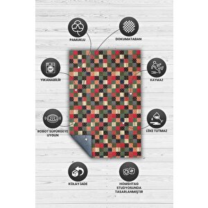 Homshtag Çiçekli Patchwork Halı Geometrik Halı Renkli Kareli Oturma Odası Halısı Çiçekli Salon Halı