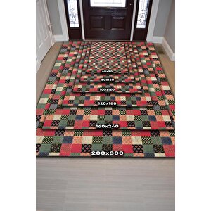 Homshtag Çiçekli Patchwork Halı Geometrik Halı Renkli Kareli Oturma Odası Halısı Çiçekli Salon Halı