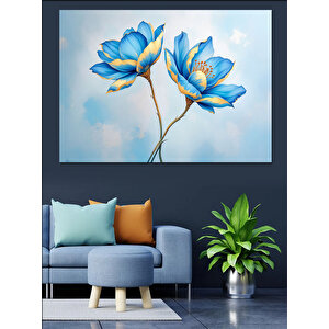 Mavi Lotus Çiçekleri Dekoratif Kanvas - Mdf Ahşap Tablo 70x100 cm