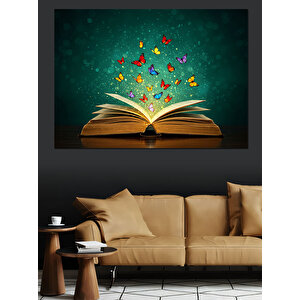 Kitaptan Uçan Kelebekler Dekoratif Kanvas - Mdf Ahşap Tablo 100x140 cm