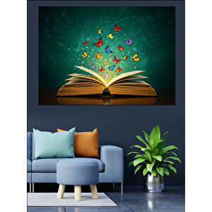 Kitaptan Uçan Kelebekler Dekoratif Kanvas - Mdf Ahşap Tablo 100x140 cm