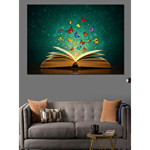 Kitaptan Uçan Kelebekler Dekoratif Kanvas - Mdf Ahşap Tablo 100x140 cm