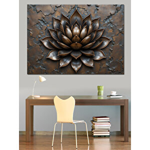 Bronz Lotus Çiçek Figürü Dekoratif Kanvas - Mdf Ahşap Tablo 50x70 cm