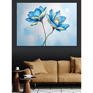 Mavi Lotus Çiçekleri Dekoratif Kanvas - Mdf Ahşap Tablo 50x70 cm