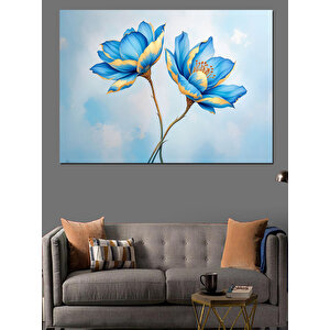 Mavi Lotus Çiçekleri Dekoratif Kanvas - Mdf Ahşap Tablo 50x70 cm