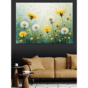 Turkuaz Zeminde Papatya Deseni Dekoratif Kanvas - Mdf Ahşap Tablo 35x50 cm