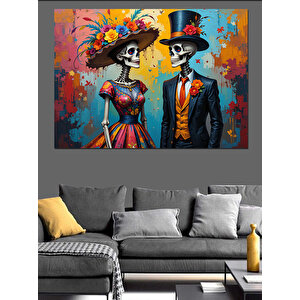 İskelet Adam Çiçekli Şapka Dekoratif Kanvas - Mdf Ahşap Tablo 50x70 cm