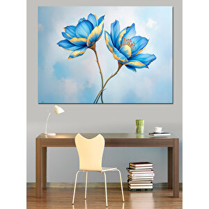Mavi Lotus Çiçekleri Dekoratif Kanvas - Mdf Ahşap Tablo