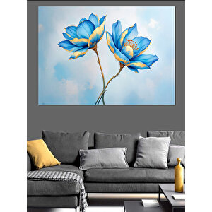 Mavi Lotus Çiçekleri Dekoratif Kanvas - Mdf Ahşap Tablo