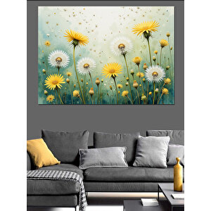 Turkuaz Zeminde Papatya Deseni Dekoratif Kanvas - Mdf Ahşap Tablo 50x70 cm