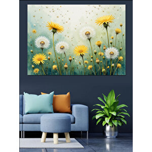 Turkuaz Zeminde Papatya Deseni Dekoratif Kanvas - Mdf Ahşap Tablo 50x70 cm